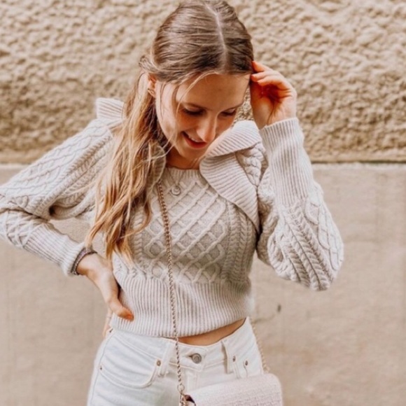 H&M Flounced Cable-Knit Sweater in Light Taupe - Picture 7 of 10